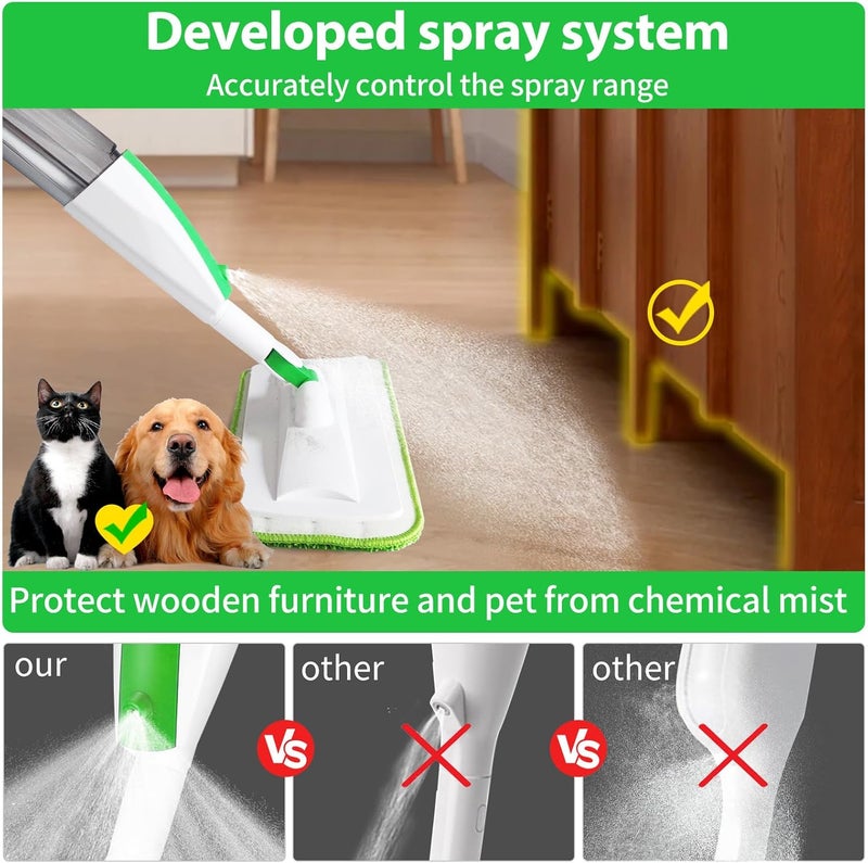 Panda Grip Mops for Floor Cleaning Wet Spray Mop with 14 oz Refillable Bottle and 3 Washable Microfiber Pads Home or Commercial Use Dry Wet Flat Mop for Hardwood Laminate Wood Ceramic - Image 2